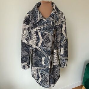 Custo Barcelona Senda Imperial Gray Abstract Print Asymmetrical Zipper Coat 42/8